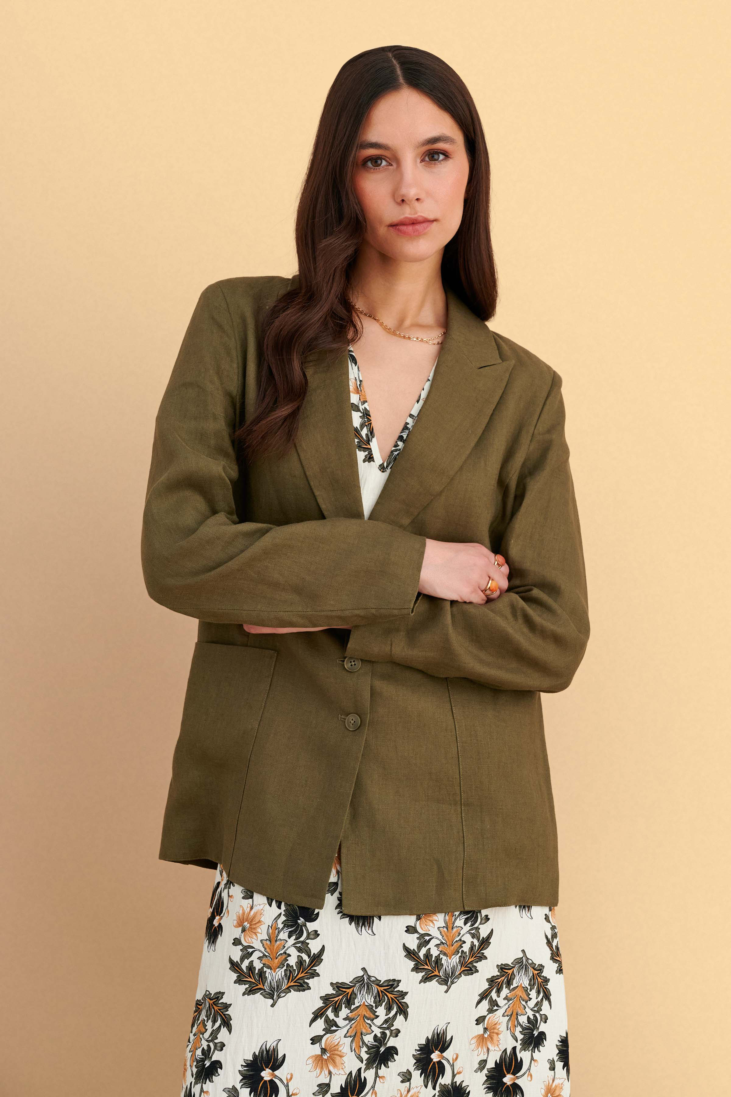Straight linen blazer - Green