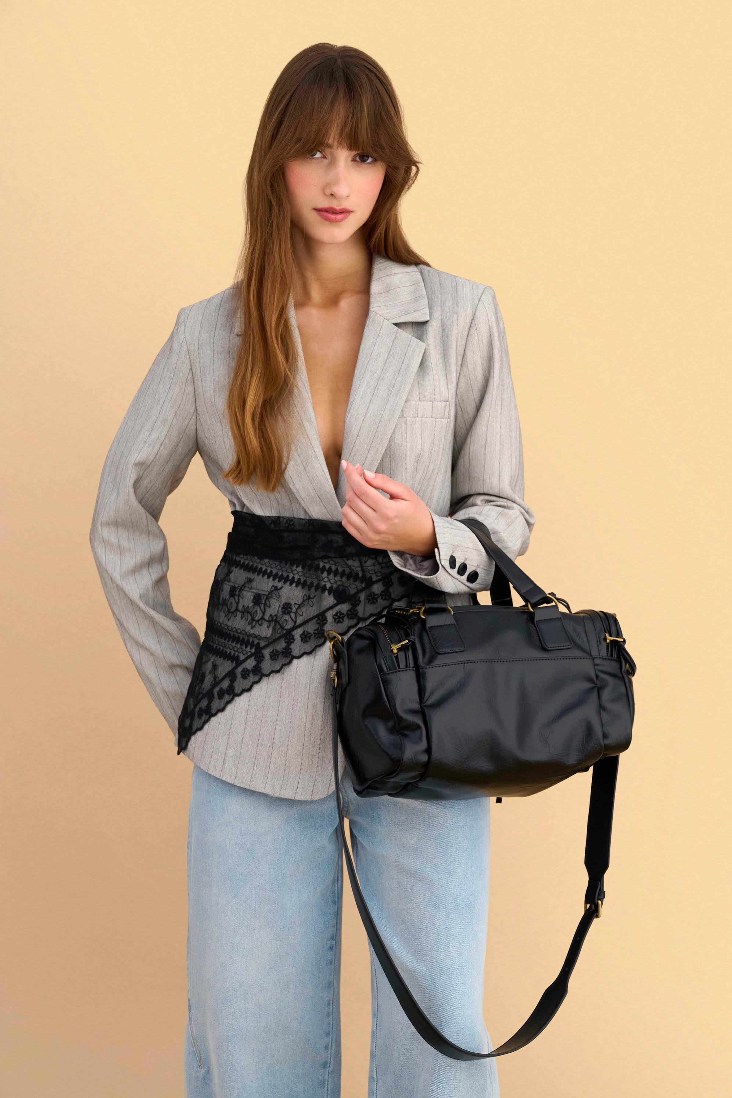 Leather look handbag - Black
