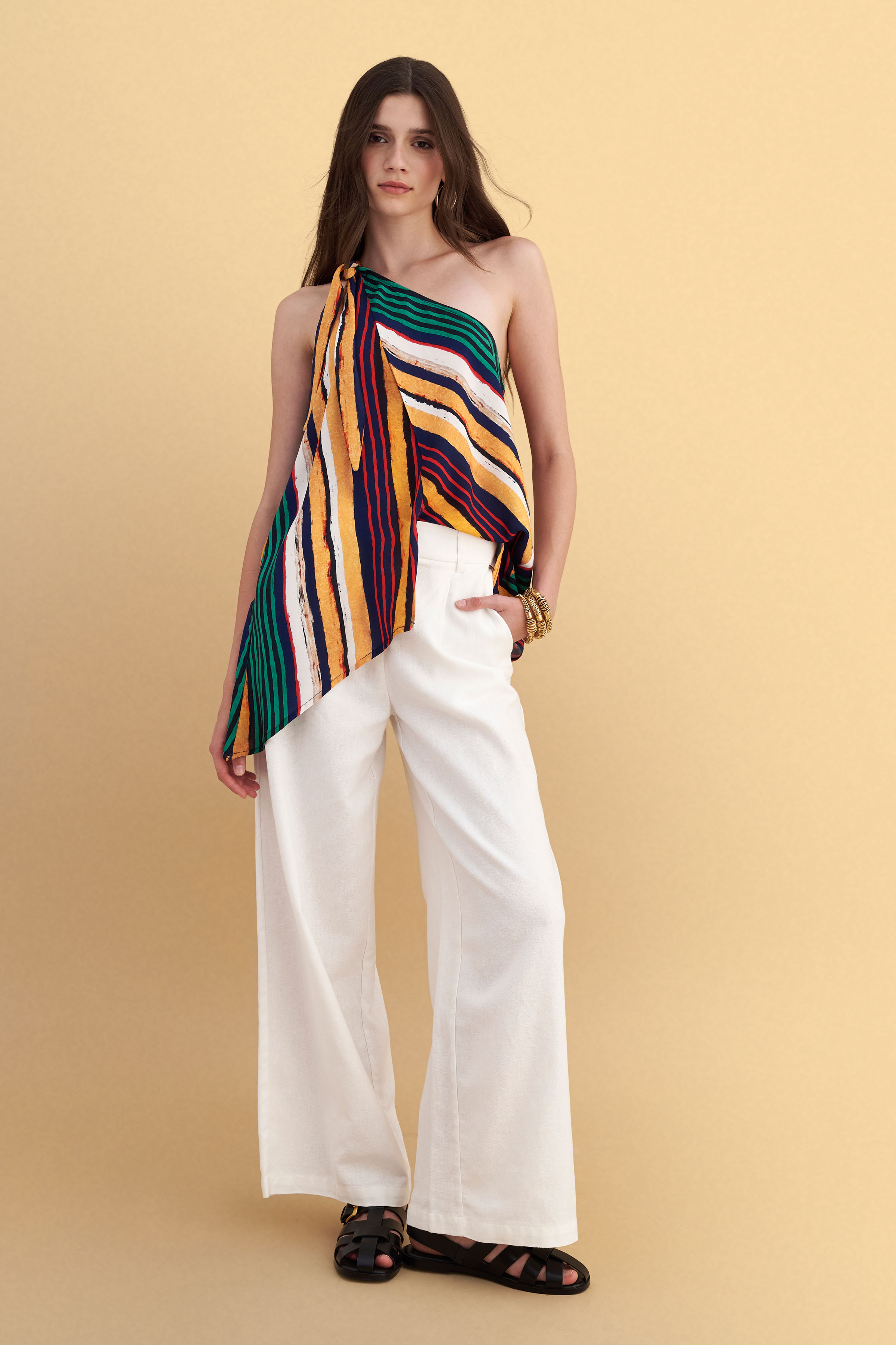 One-shoulder abstract print top - Multicolor