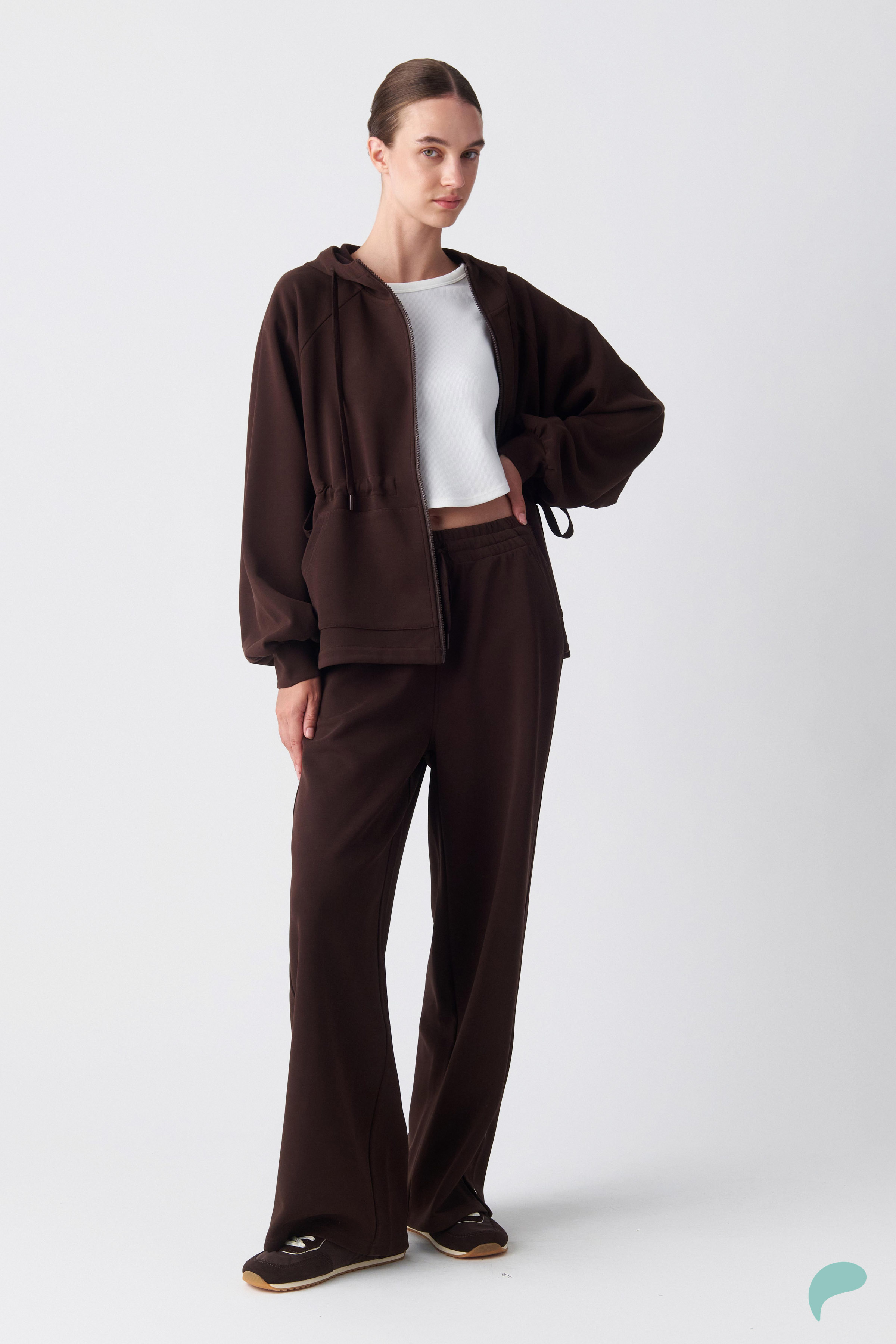 a-feel Hooded zip-up with ruched detailing at the waist - Brown