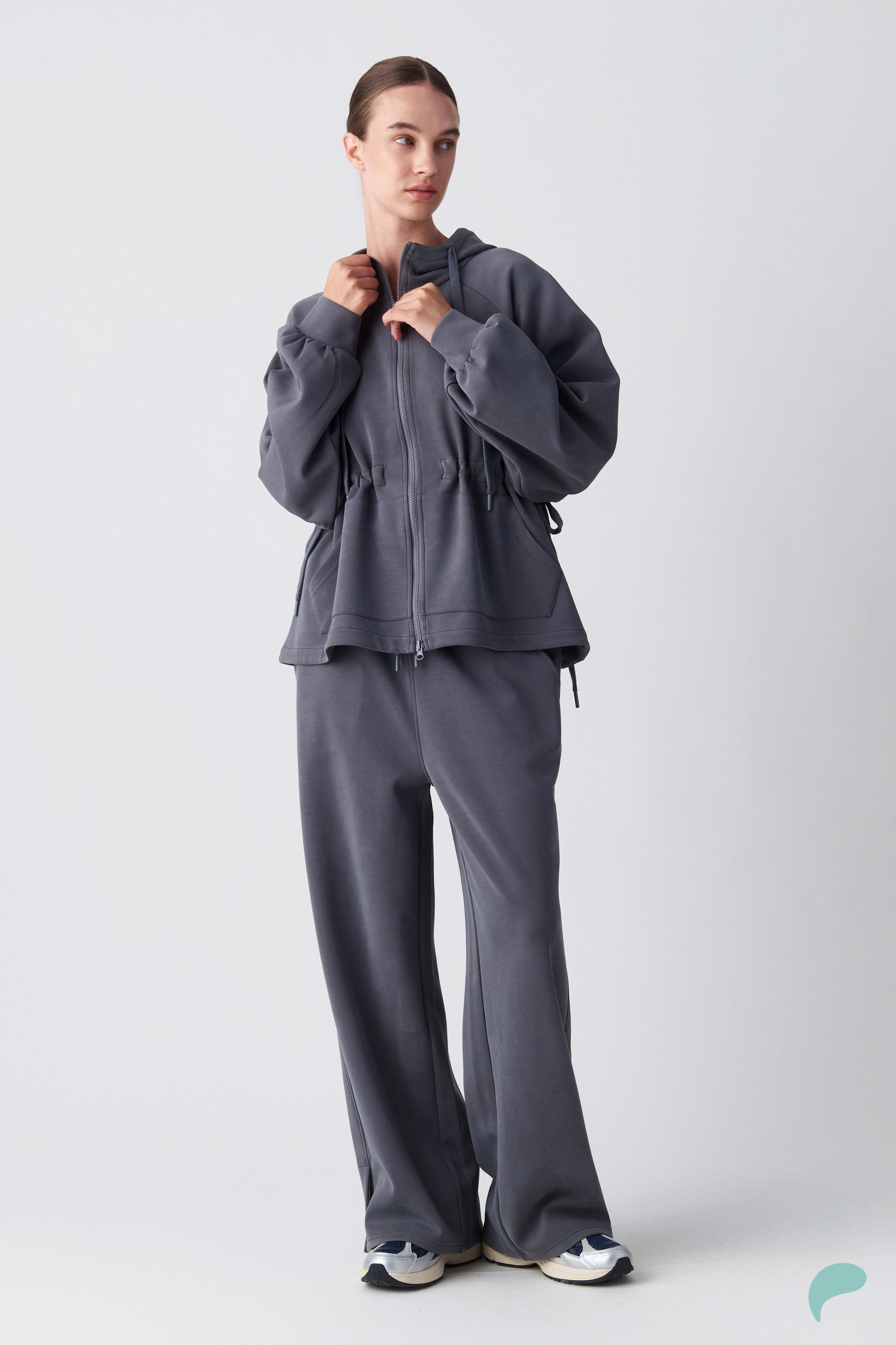a-feel Hooded zip-up with ruched detailing at the waist - Grey