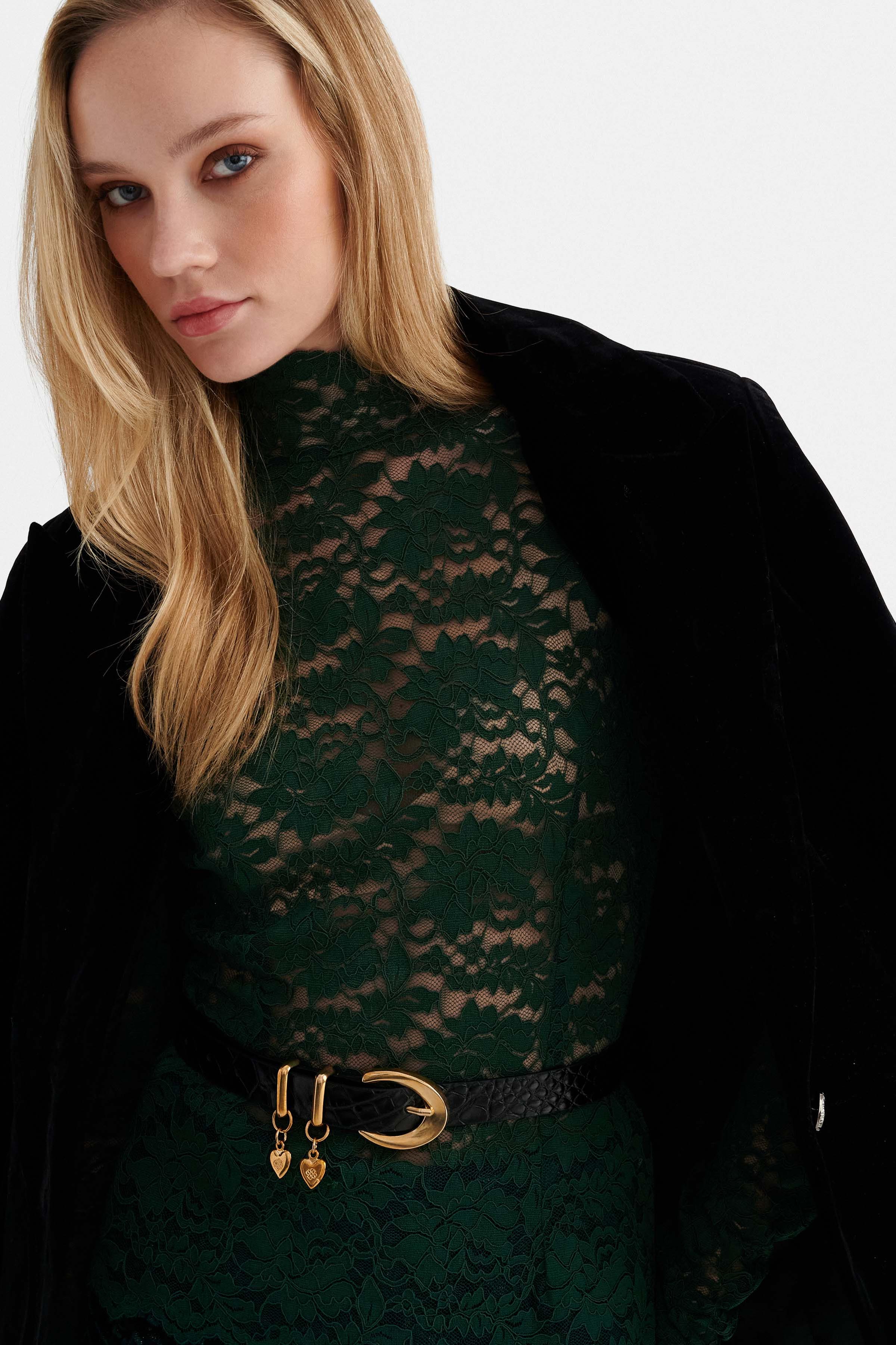 Ζώνη snake print με charms - Μαύρο