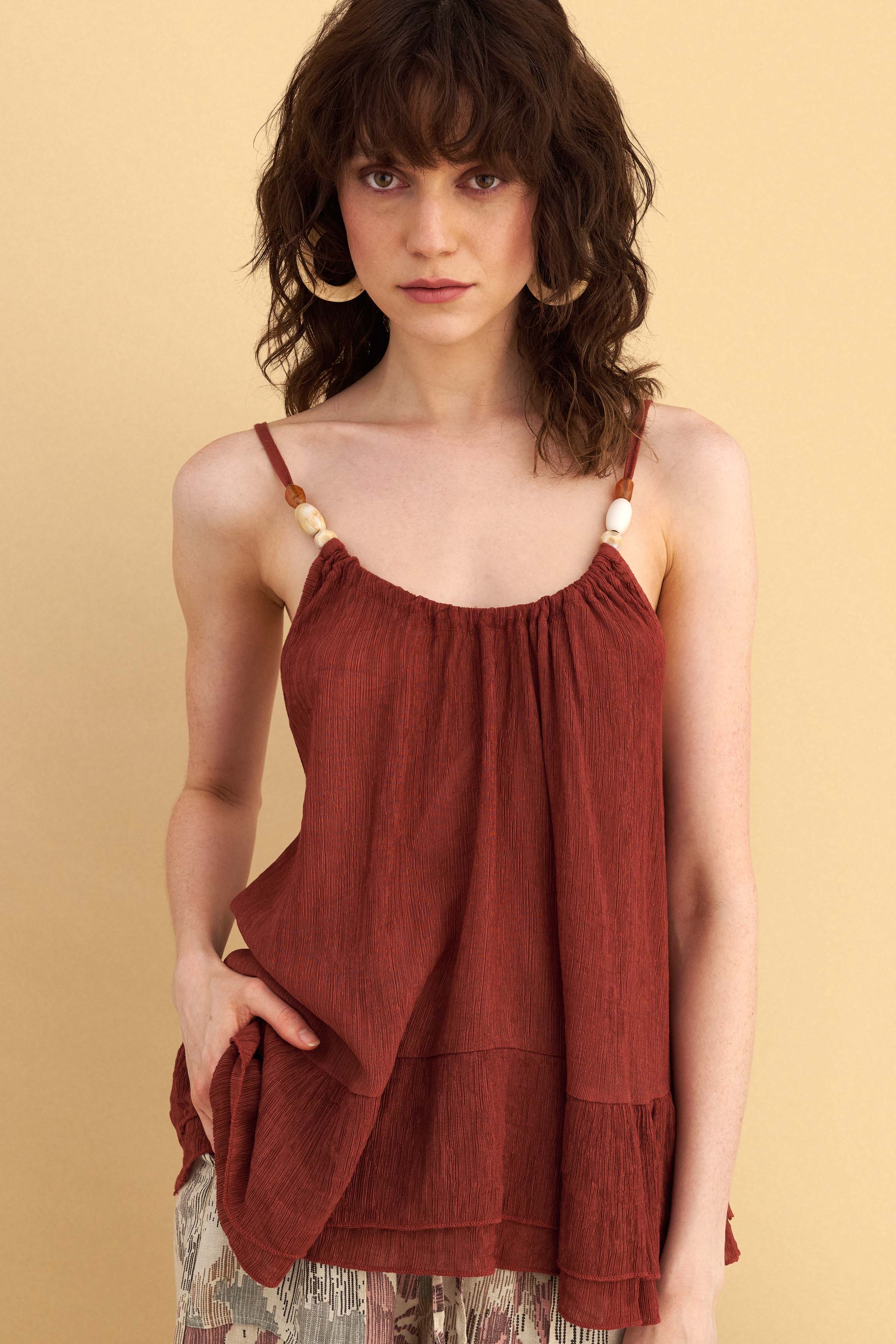 Beaded strap top - Red