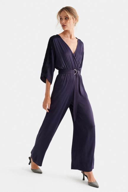 Jumpsuit with lace and belt - Purple