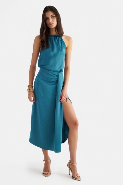 Satin-look midi skirt - Blue