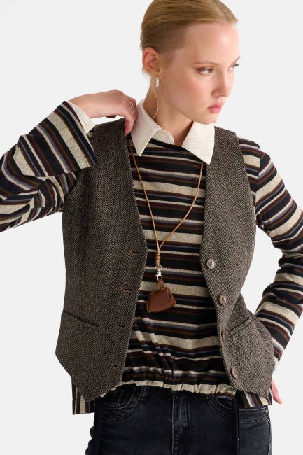 Long-sleeve striped top with ruched detailing - Multicolor
