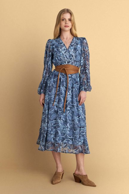 Mini floral belted dress - Blue