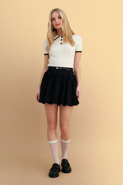 Mini balloon skirt with belt - Black