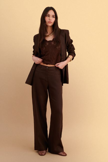Straight linen trousers - Brown