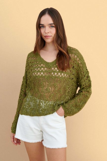 Perforated knit blouse - Green
