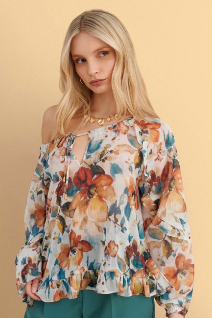Floral tunic with ruching - Multicolor