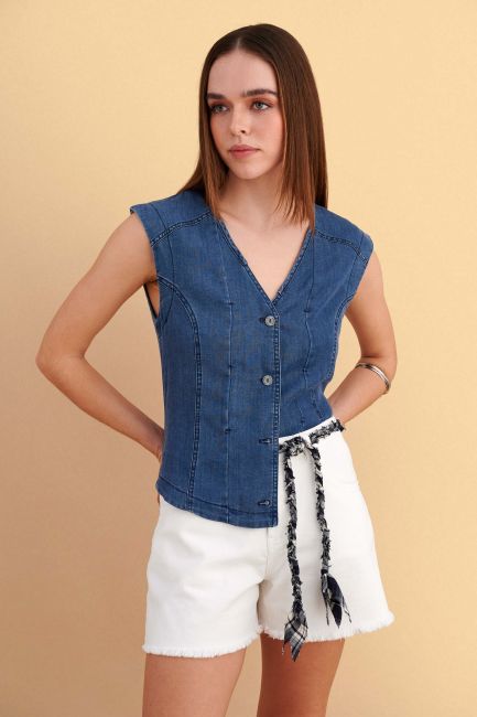 Denim sleevless shirt - Blue