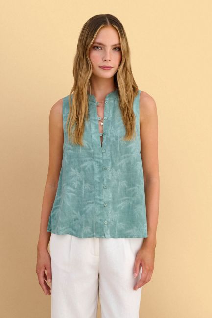 Sleeveless shirt with textured fabric - Green