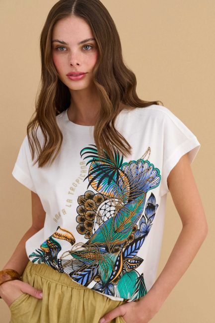 T-shirt with tropical print - White