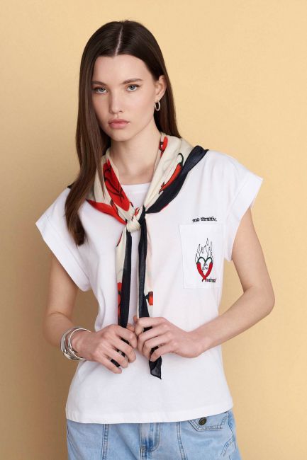 Short-sleeved embroidered top - White