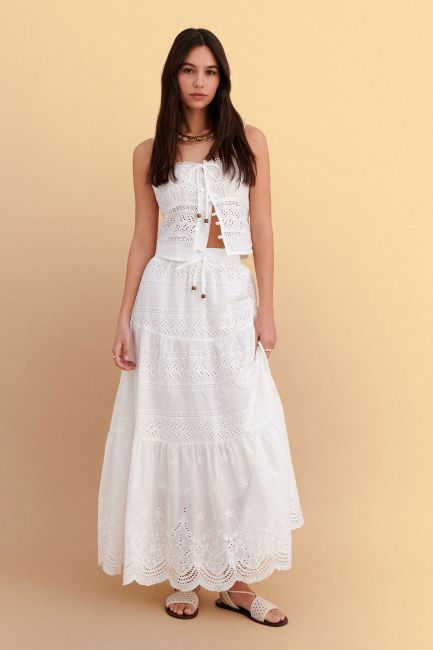 Maxi broderie skirt - White