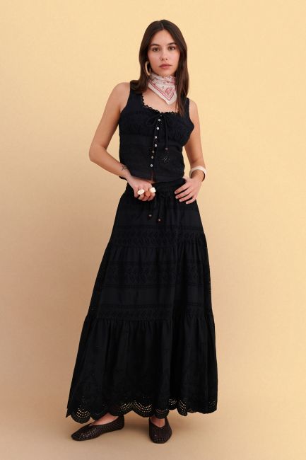 Maxi broderie skirt - Black
