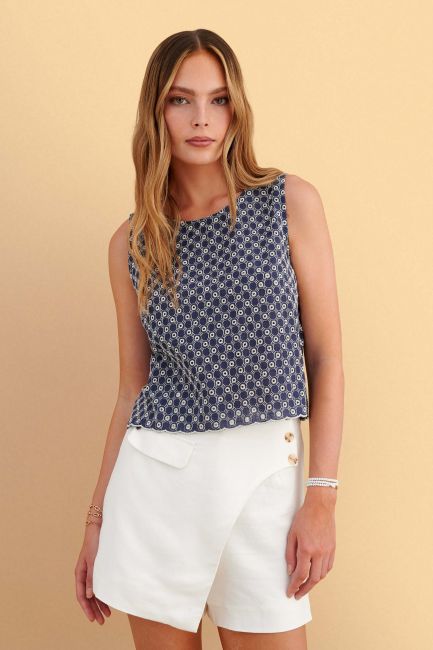 Sleeveless top with geometric print - Multicolor
