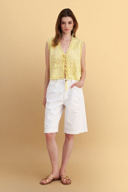 Lace top with front tie - Yellow