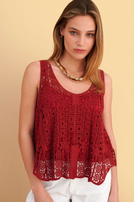Knitted top set with inner layer - Red