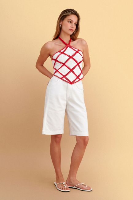 Knitted crochet crop top - White