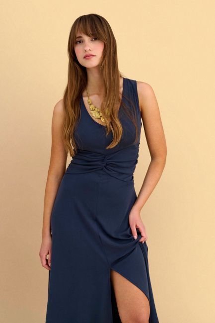 Midi dress with front slit - Grey