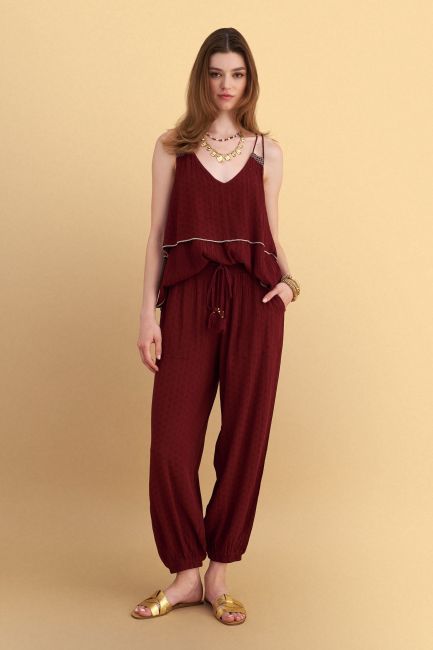Harem pants with elastic waist and belt - Red