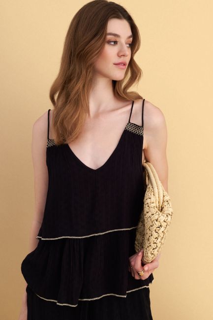 Sleeveless layered top - Black