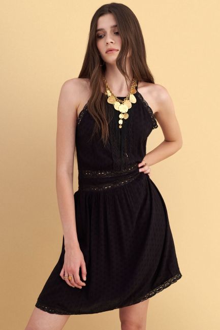 Lace detail halter mini dress - Black