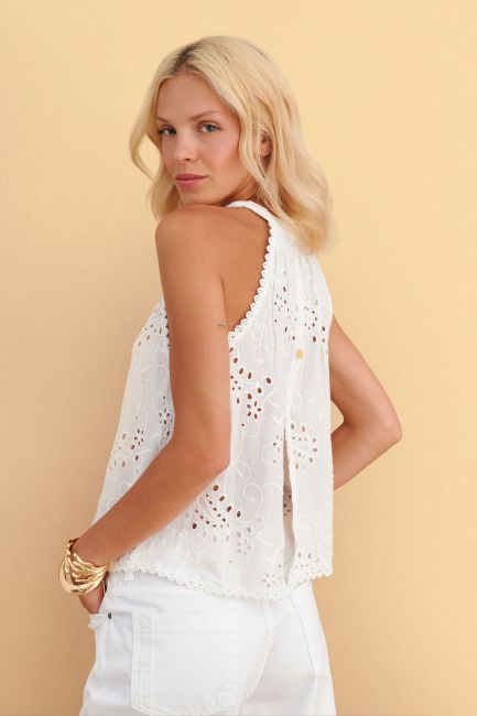 Top halter neck broderie - White