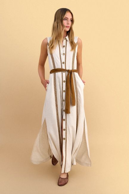Maxi dress with belt - White