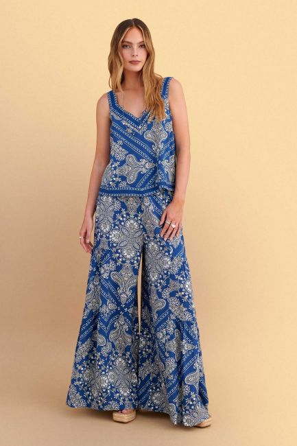 Boho print wide-leg trousers - Blue
