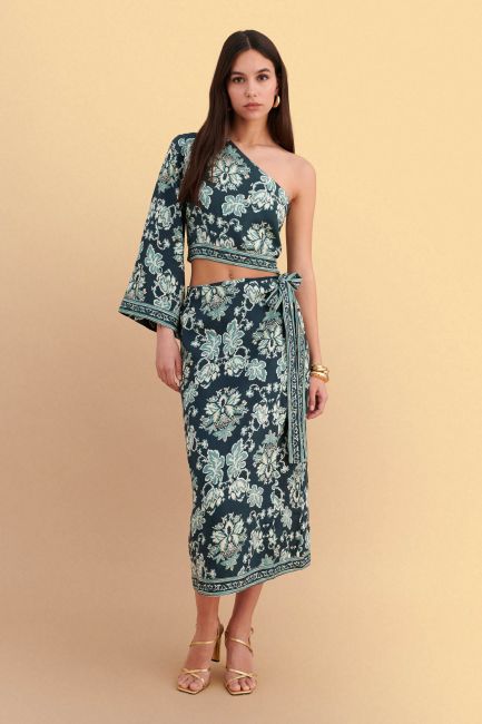 Printed wrap midi skirt - Green