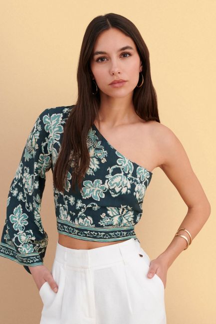One-shoulder printed top - Green