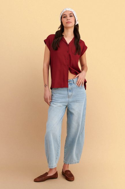 Plain button-down shirt - Red