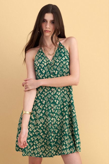 Open back cactus print mini dress - Green