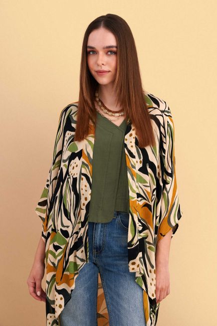 Long printed kimono - Beige
