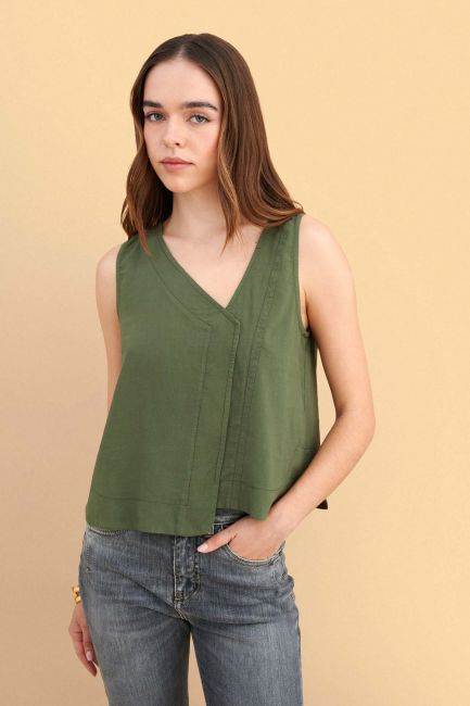 Sleeveless linen blouse - Green