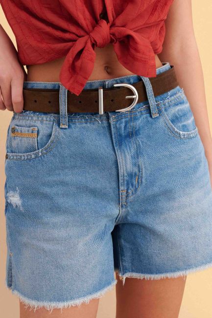 Suede leather belt - Brown