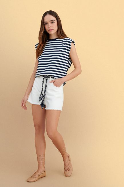 Striped sleeveless blouse - Blue