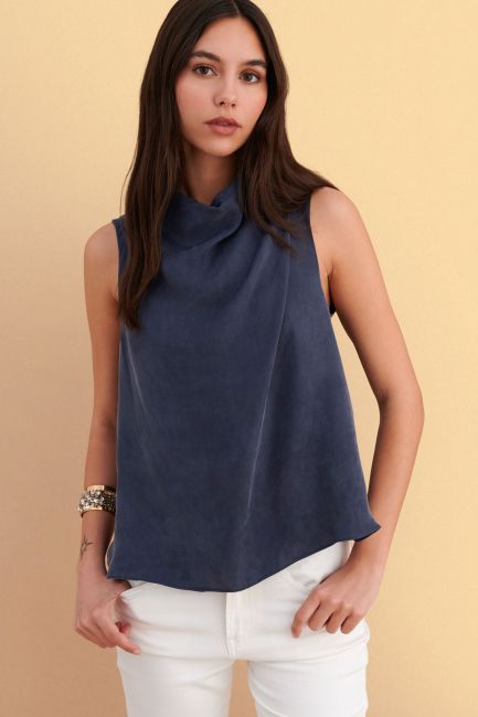 Lyocell top with back buttons - Grey