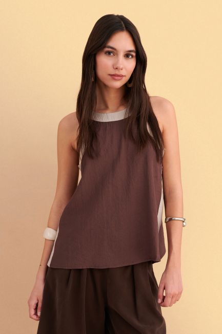 Two-tone sleeveless top - Brown