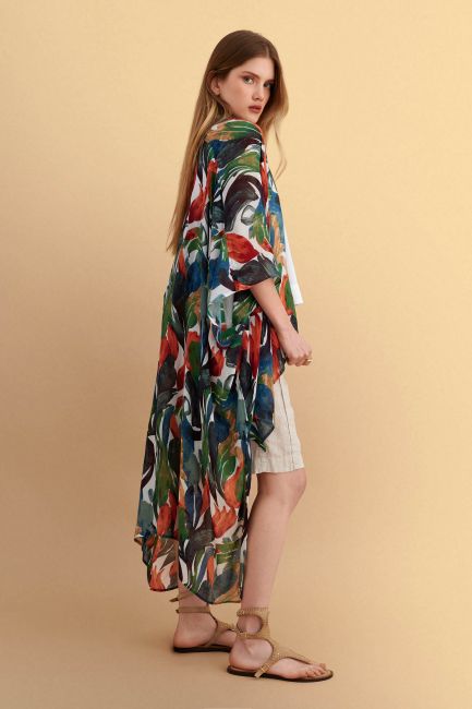 Long printed kimono  - Red