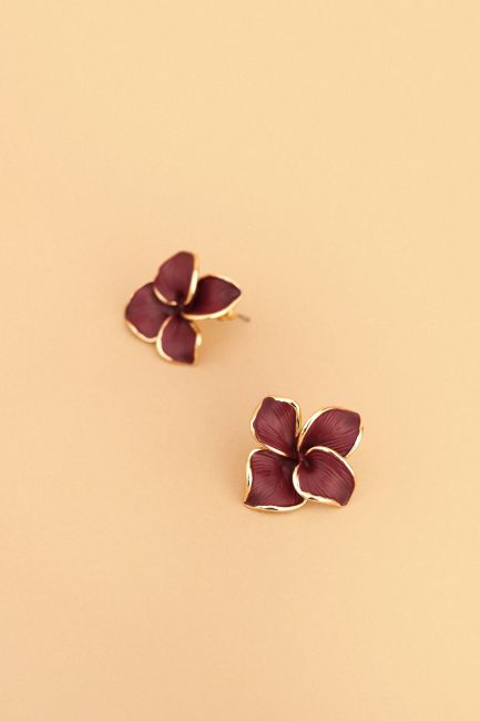 Metal flower-shaped earrings - Red