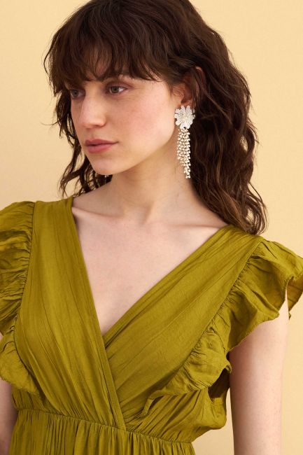 Beaded floral drop earrings - Beige