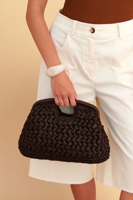 Handbag made of natural woven material - Brown