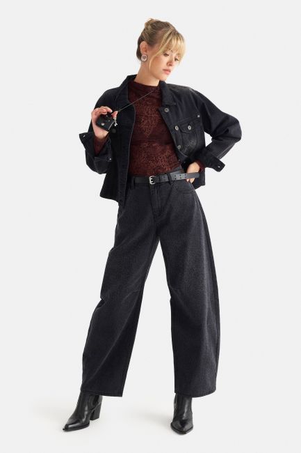 Barrel-fit animal print jeans - Black