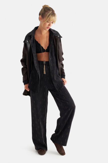 Trousers with rhinestones - Black