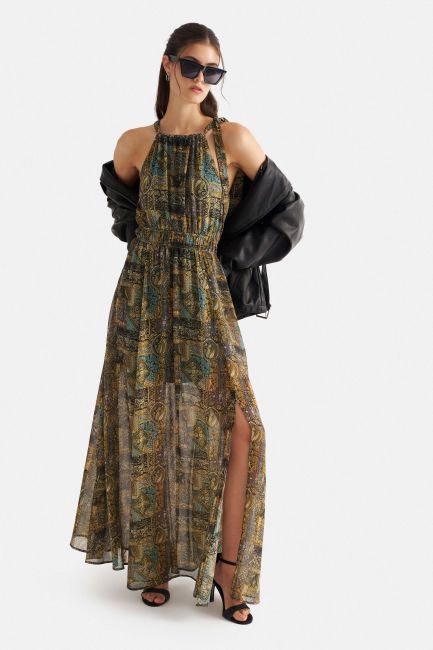 Φόρεμα μάξι boho print - Χρυσό