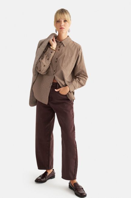 Πουκάμισο ριγέ oversized - Καφέ